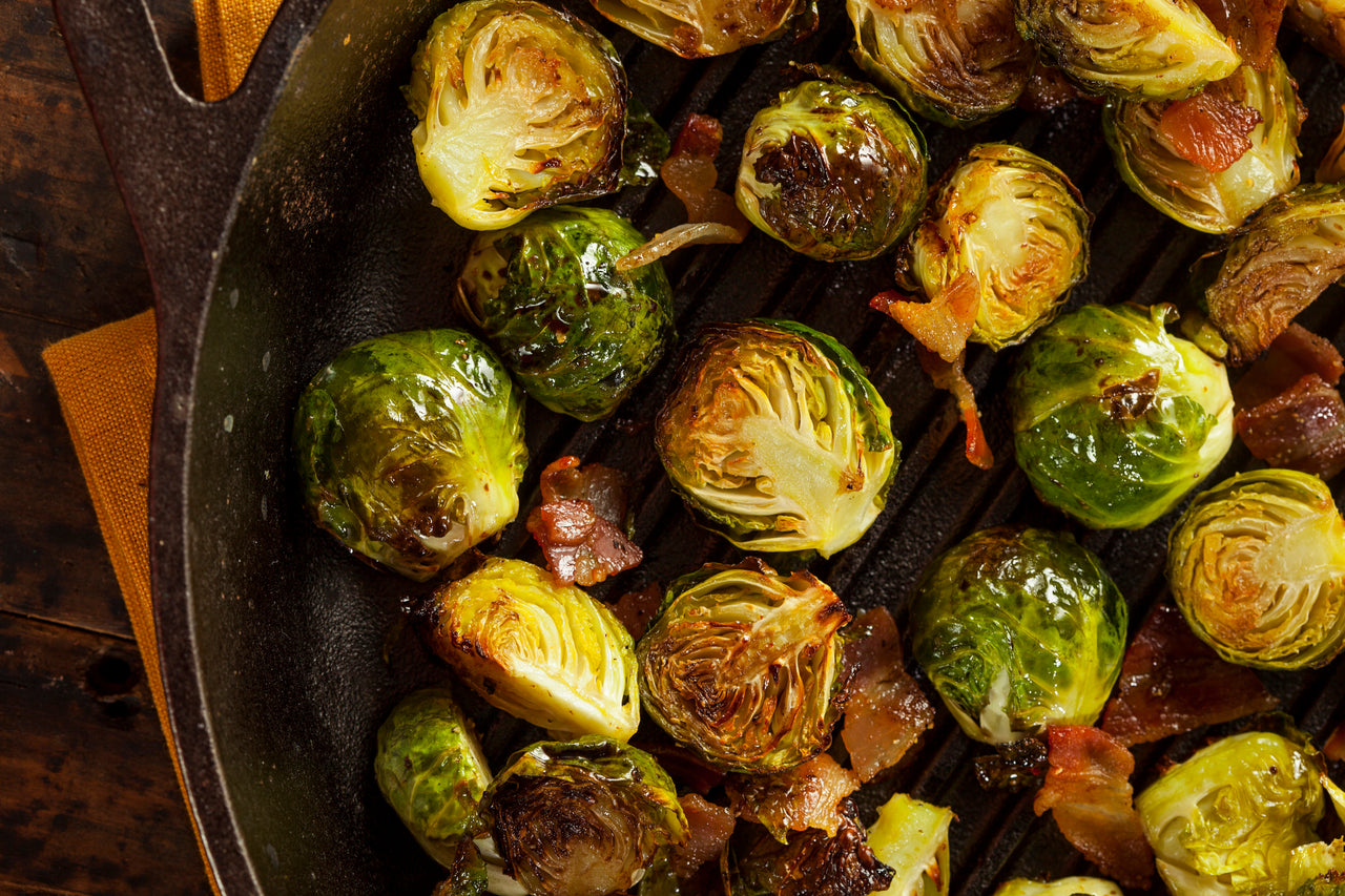Hot Honey Roasted Brussels Sprouts with Bacon